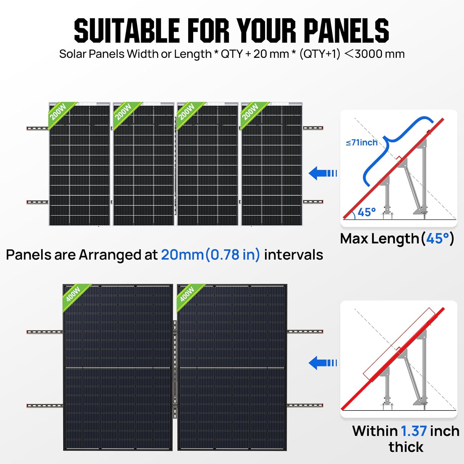 ECO-WORTHY Upgraded Solar Ground Mount Adjustable Multi-Pieces Solar Panel Mounting Brackets Kit System for 4pcs 200W/3pcs 300W/2pcs 400W Solar Panels for Ground