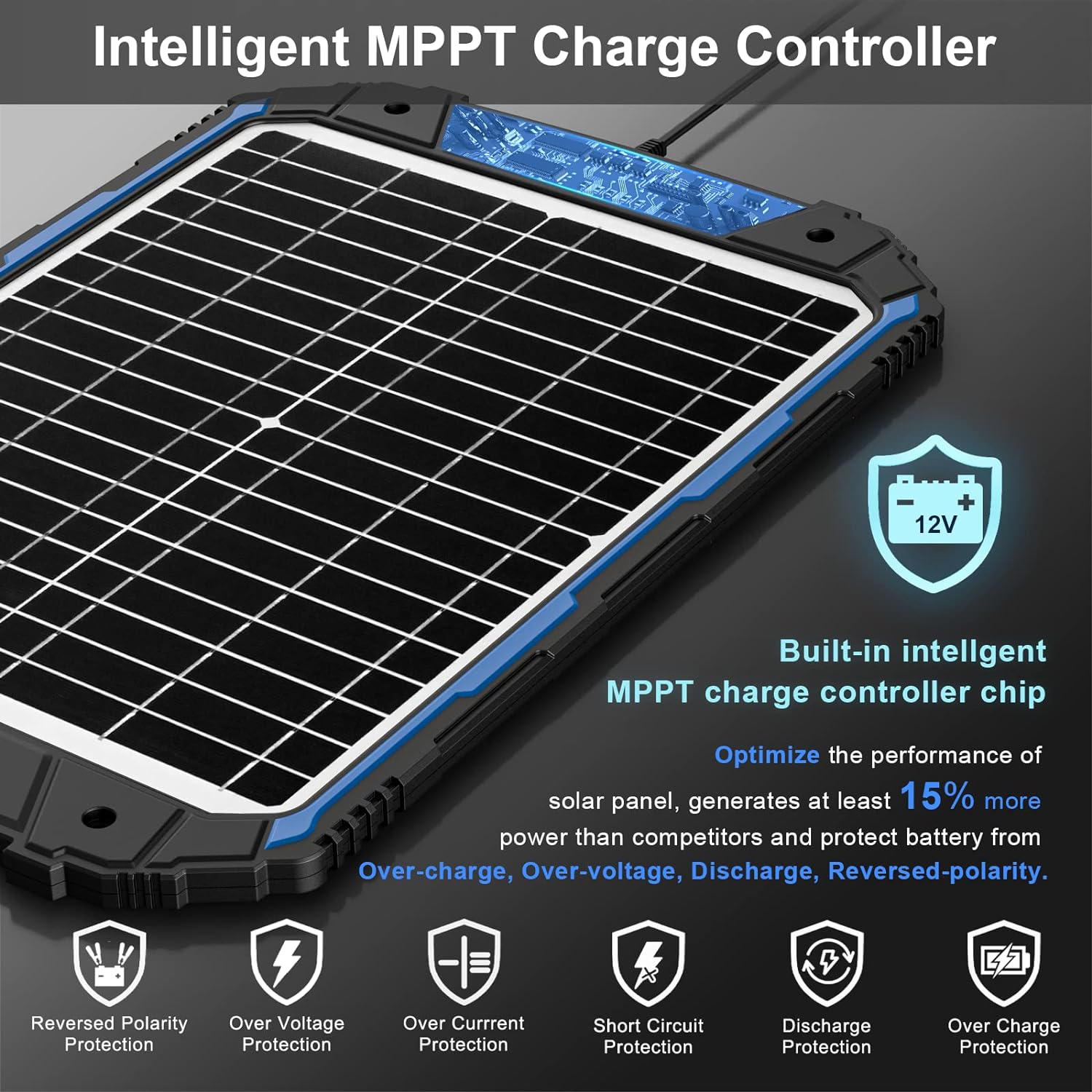 SUNER POWER 20W 12V Solar Battery Trickle Charger & Maintainer PRO